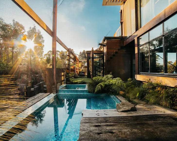 The outdoor pool at Eco Bush Retreat one of the best romantic Airbnbs in Victoria