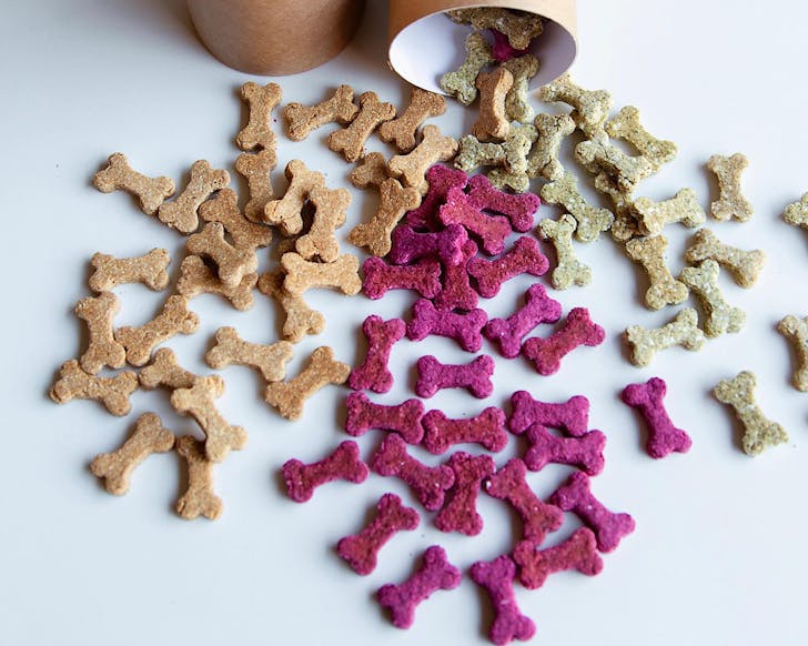Adorable mini bone treats in three colour ways, including one in striking purple by Eco Treats, one of the best dog treat brands. 