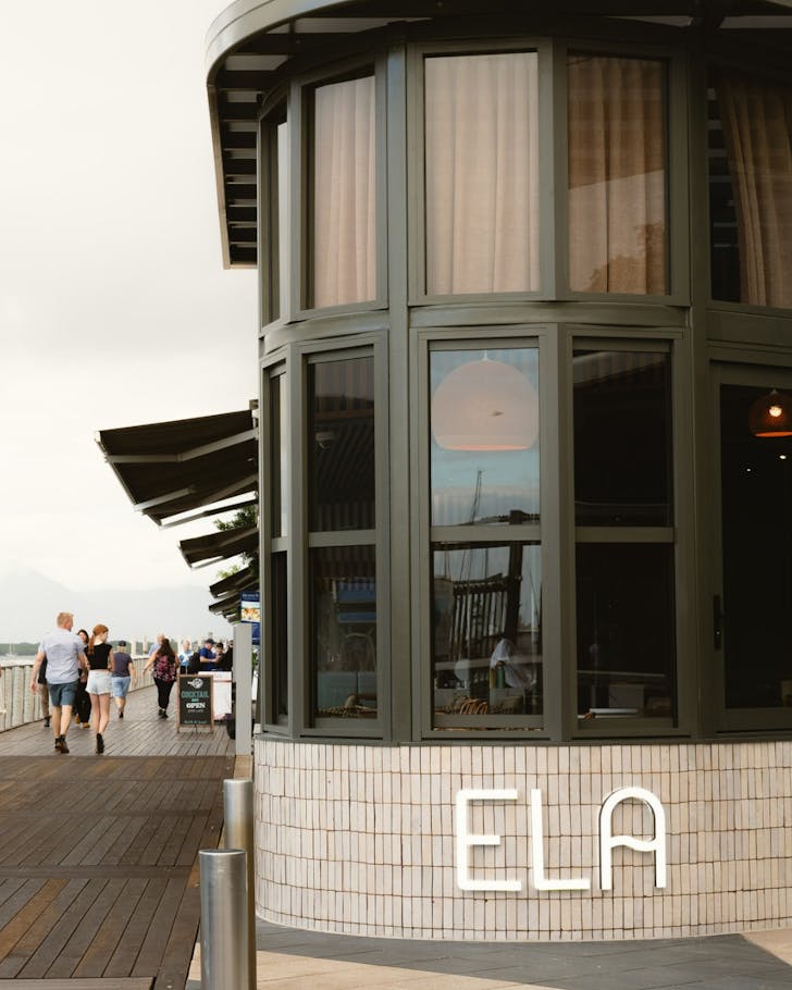 The exterior of Ela Mediterranean on the waterfront in Cairns.