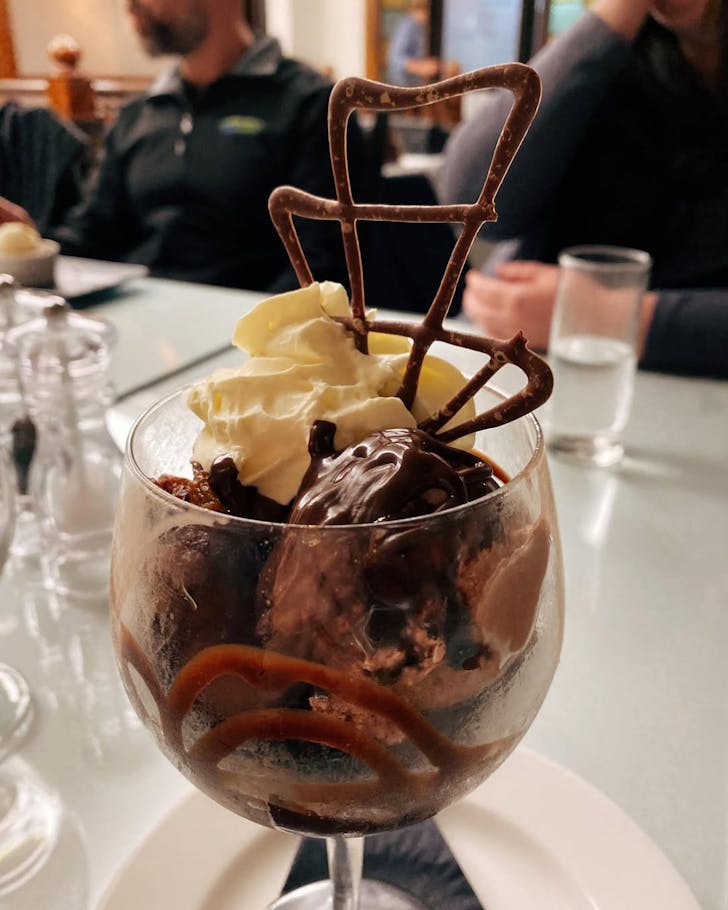 A stacked chocolate dessert at Elegance On 148 Welles. 