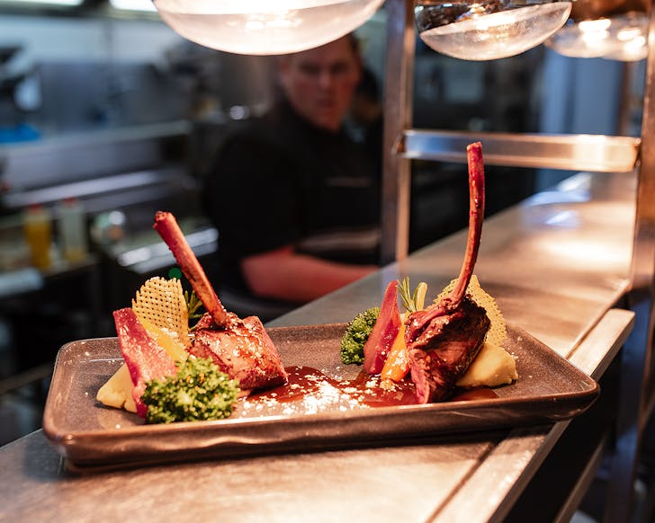 A dish waits to go out from the Emberz kitchen.