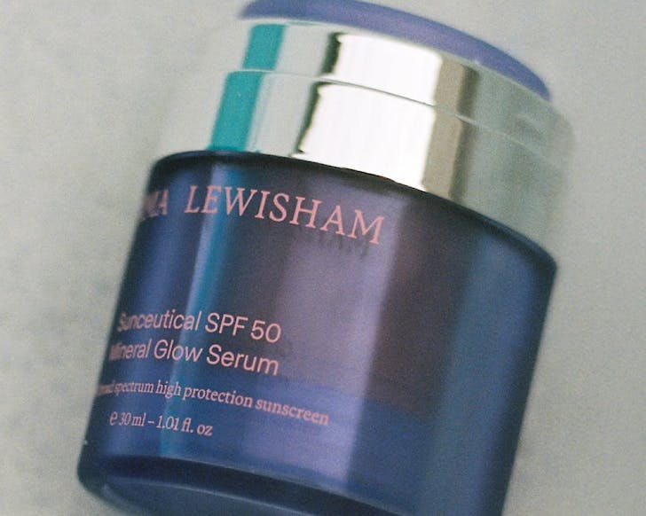 A small blue pot of Emma Lewisham Sunceutical SPF50