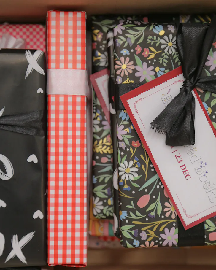 A bunch of books, beautifully wrapped.