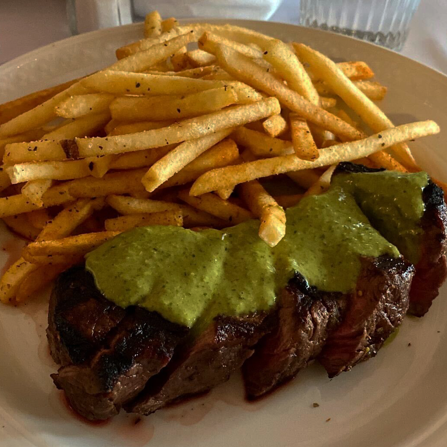 A plate of fries and Steak Frites, one of the best steaks in Melbourne. 