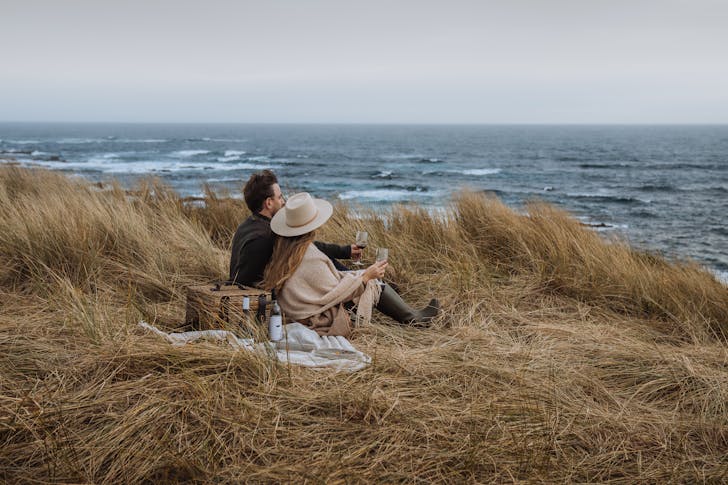 People sitting on beach.