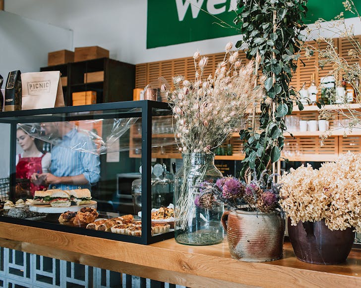 The delightful looking counter at FG Smith, one of the best cafes in Napier.