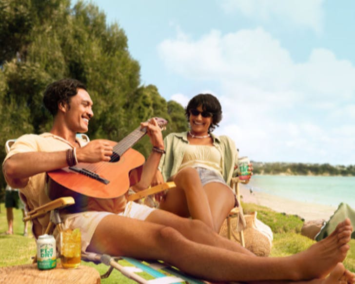Two people have the perfect lazy afternoon sipping on RUM FIJI DRY.