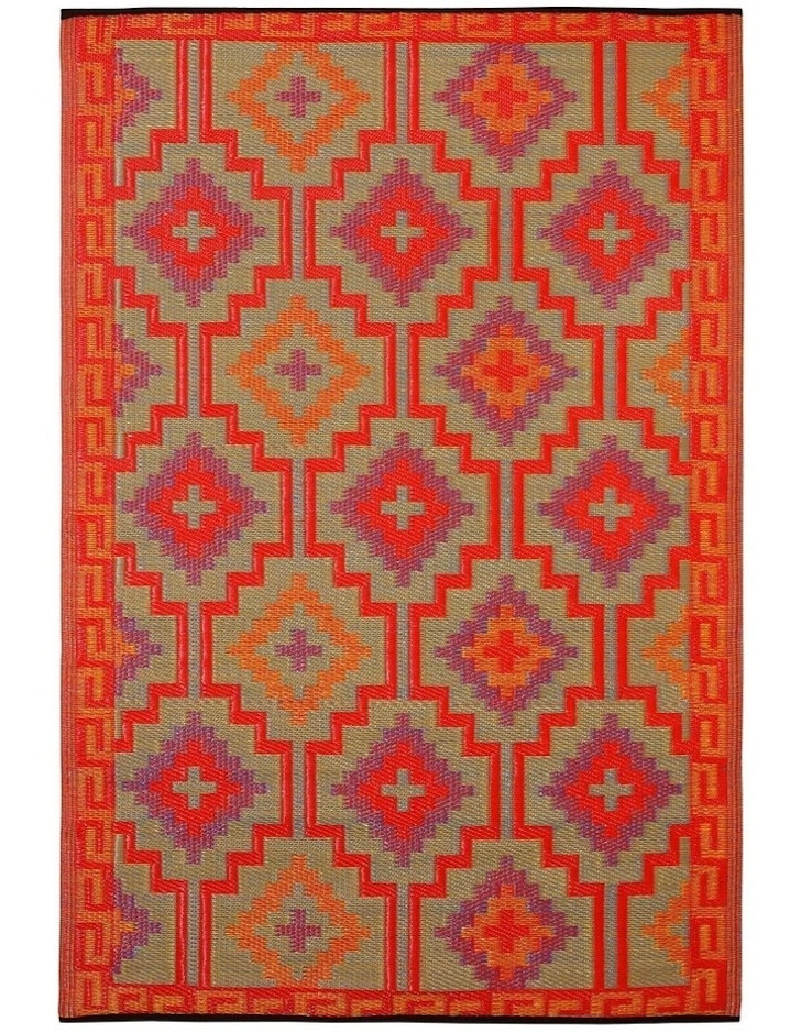 Fab Habitat Lhasa Orange & Violet Recycled Plastic Outdoor Rug and Mat
