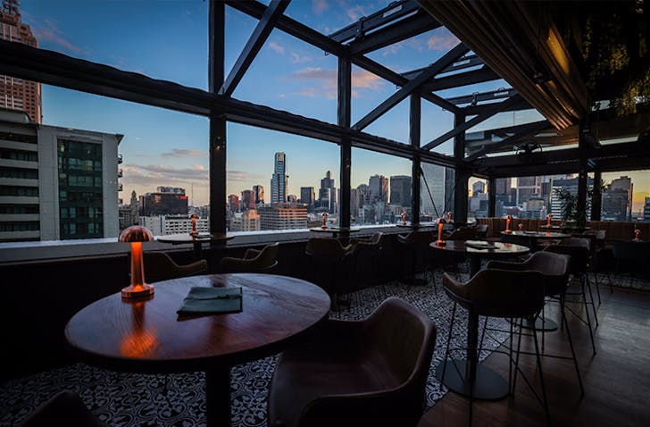 Rooftop at golden hour.