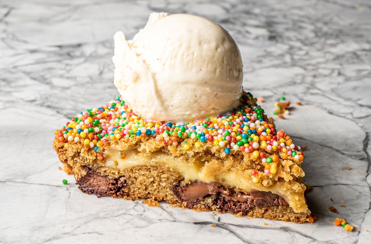 A slice of Messina's fairy bread cookie pie