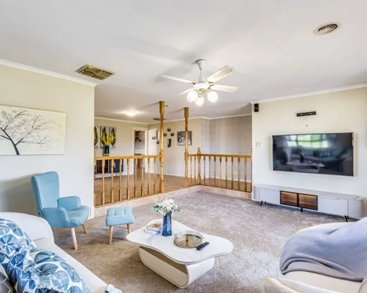 The sunken lounge at Family Retreat Seabrook best kid-friendly Airbnbs Melbourne