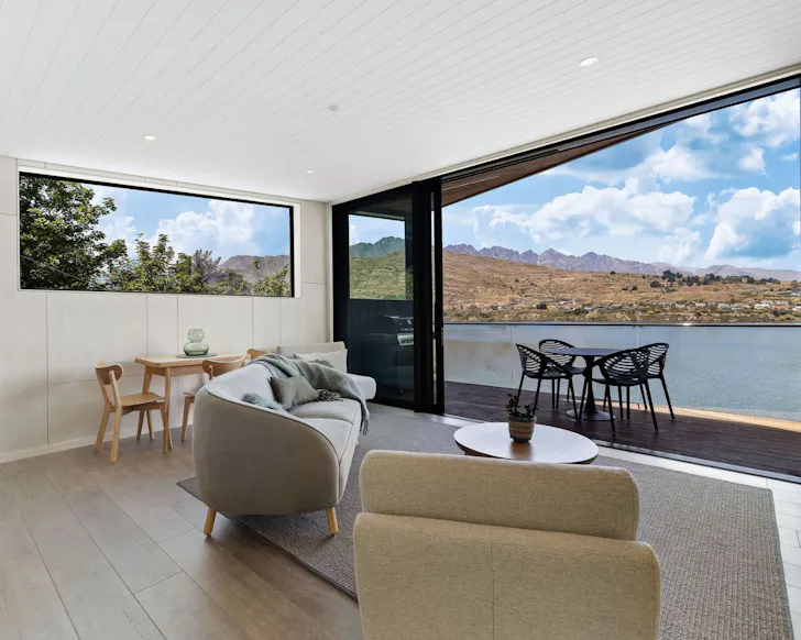 The living space at Fantail best lakefront Airbnbs NZ