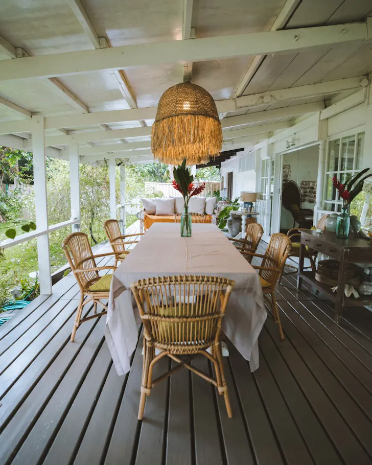 The outdoor deck at Fare Maivi best Tahiti Airbnbs