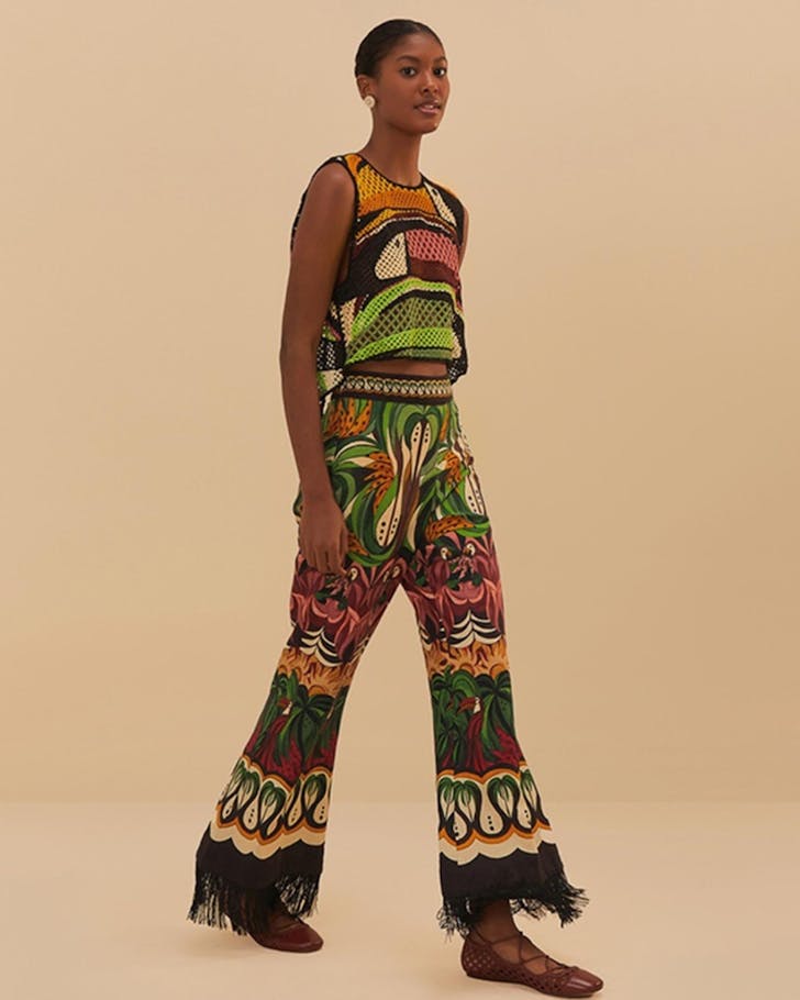 Farm Rio Coconut Tree Flow Pants And Fringe Top