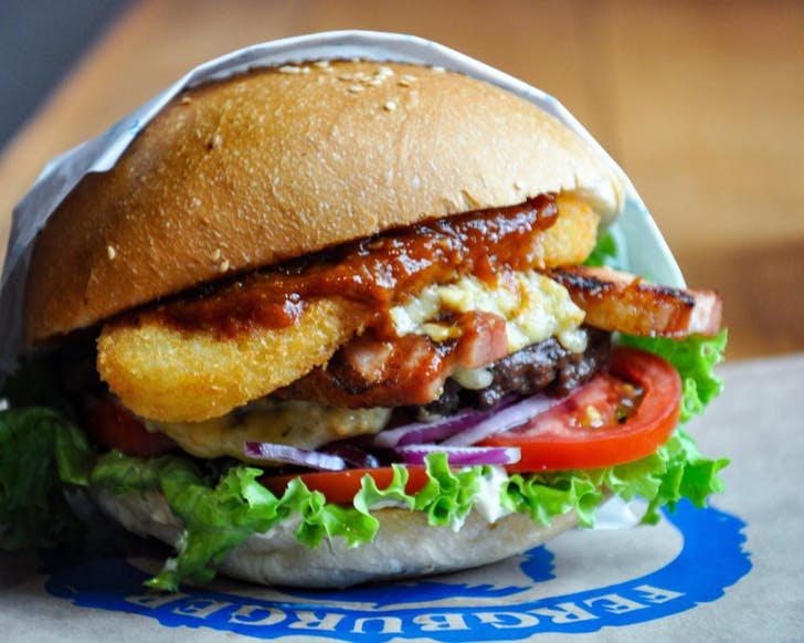 Juicy burger from Fergburger Queenstown