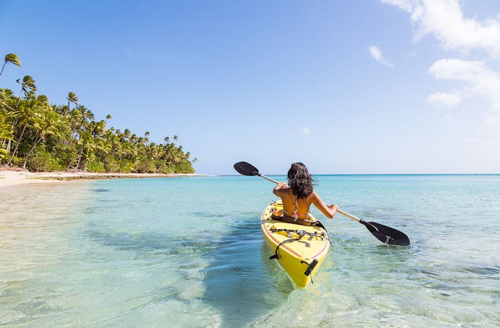 Someone kayaks in Fiji.