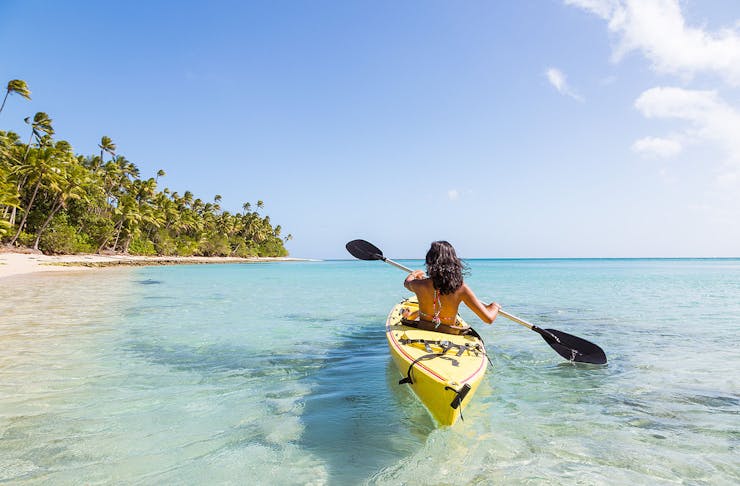 Someone kayaks in Fiji.
