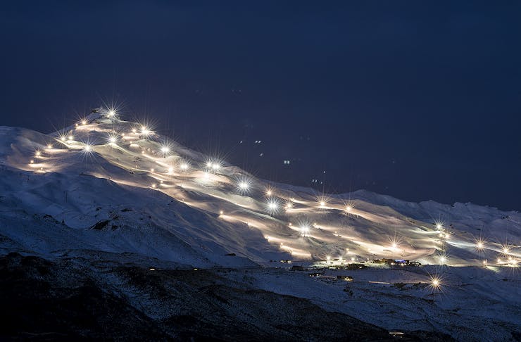 Floodlit ski slopes at Coronet Peak