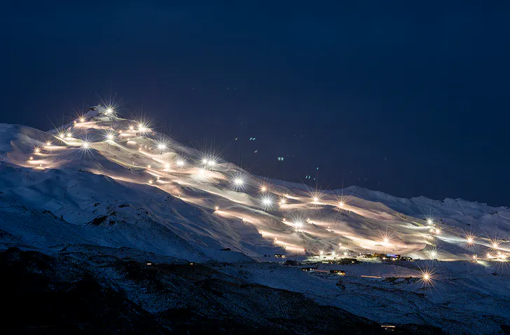 Floodlit ski slopes at Coronet Peak