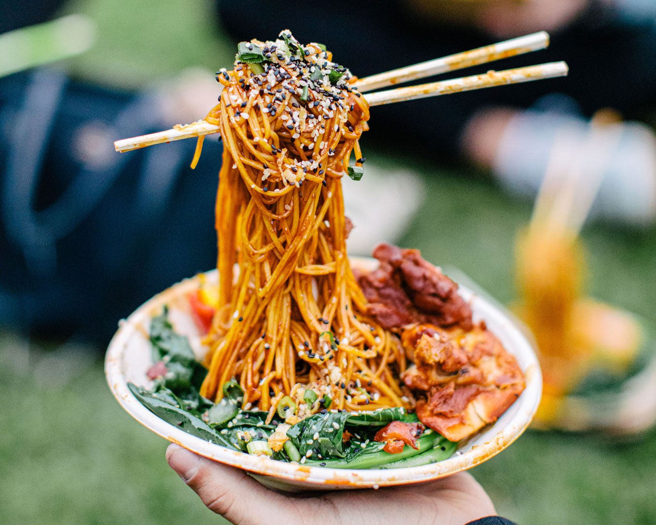 noodle dish with floating chopsticks