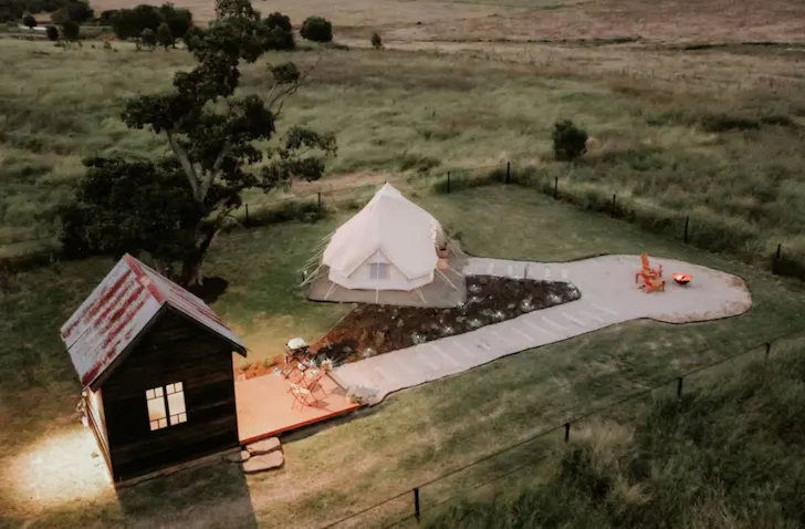 An aerial view of The Forager at Twigley Farm best glamping near Brisbane