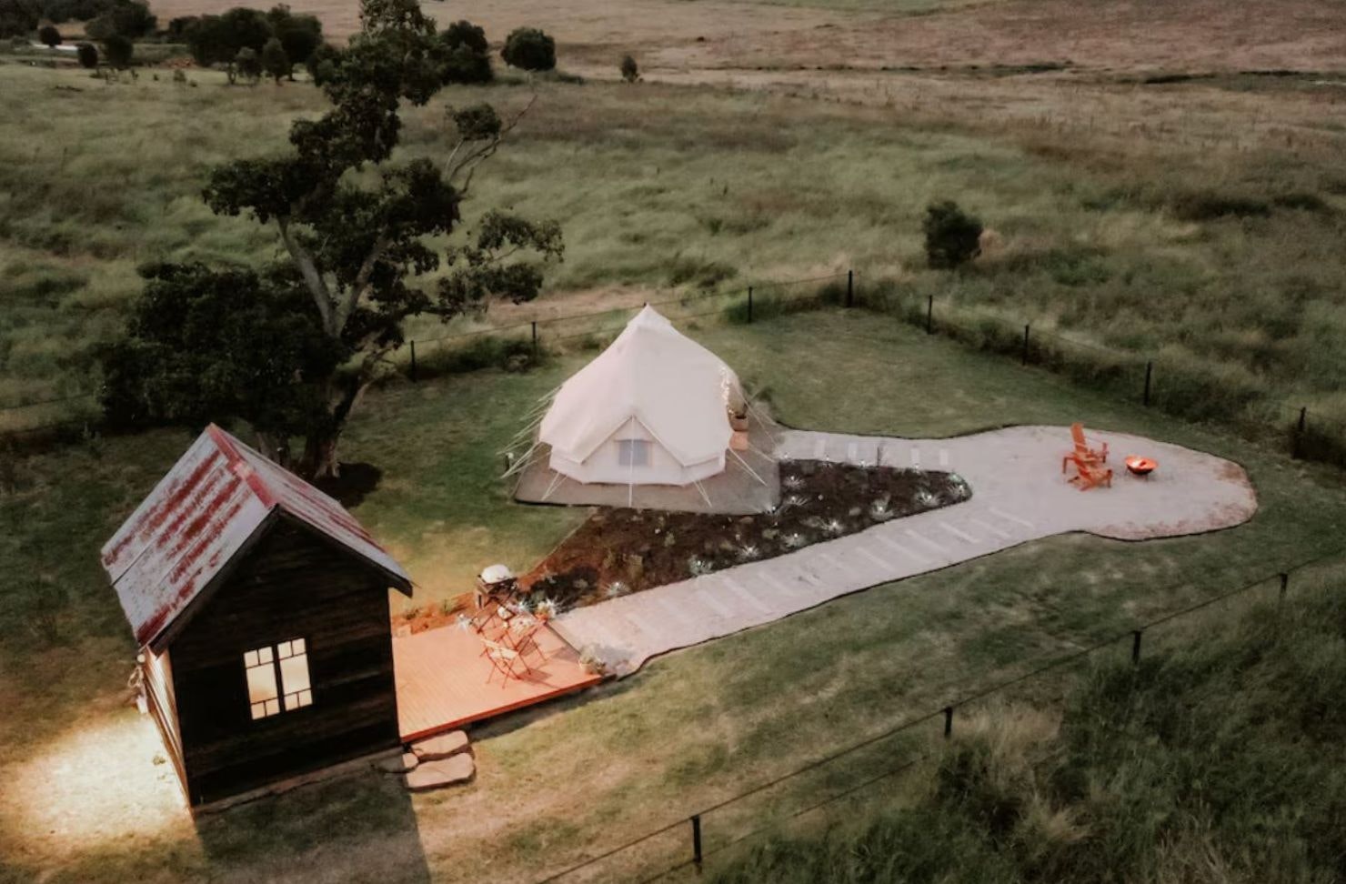 An aerial view of The Forager at Twigley Farm best glamping near Brisbane
