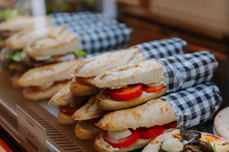 Baguettes loaded with tomato and mozzarella 