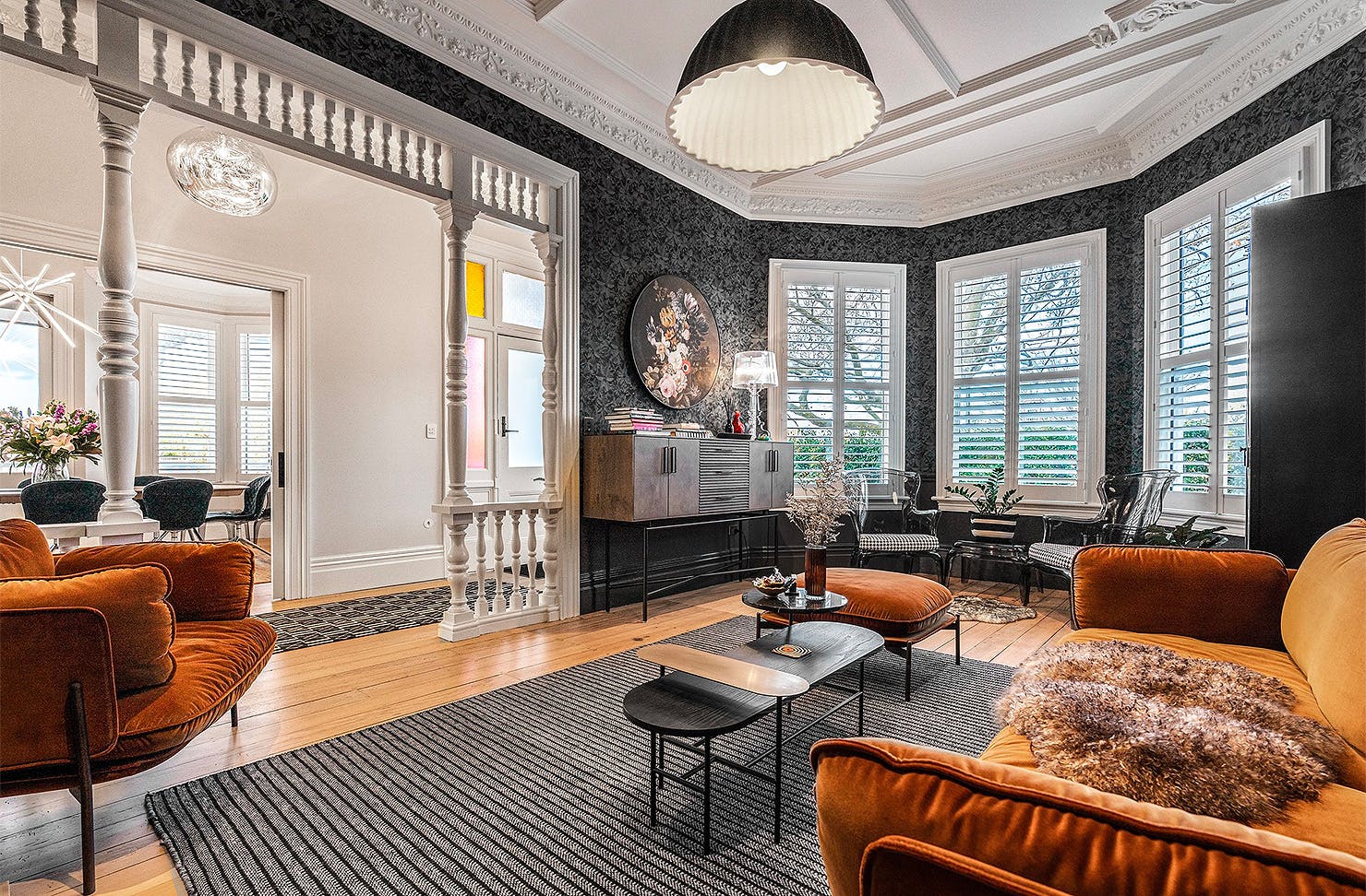 A wonderfully well appointed living room at the stunning Franklin38 hotel in Ponsonby.