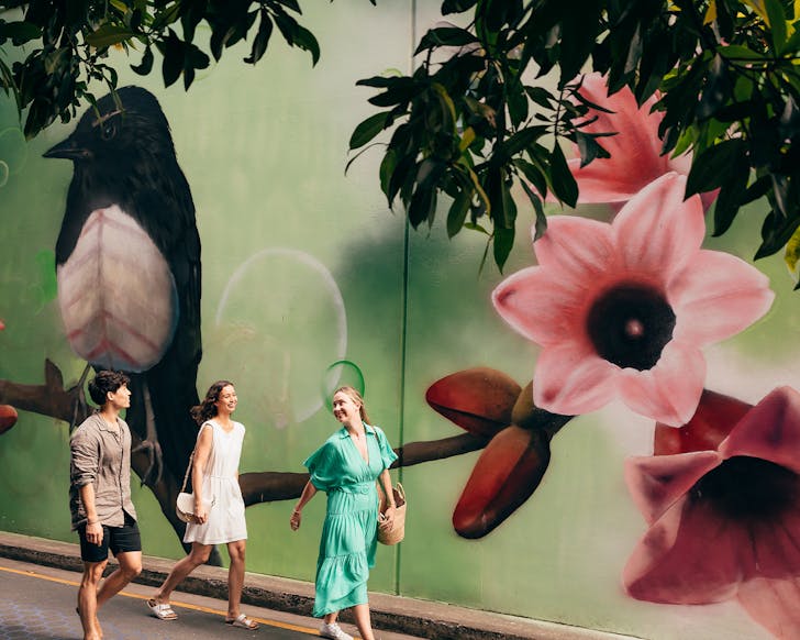 people looking at street art in brisbane