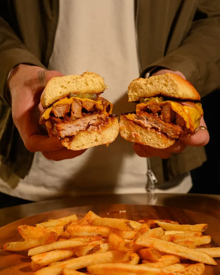 Cross-section of a seriously good-looking sando at Full Time Sports Bar.