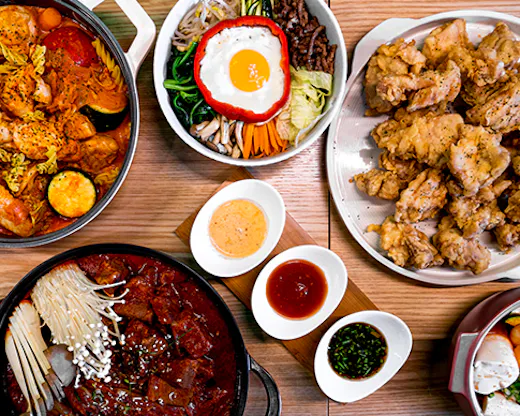 A flat lay of Korean dishes.