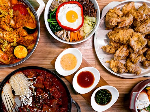 A flat lay of Korean dishes.