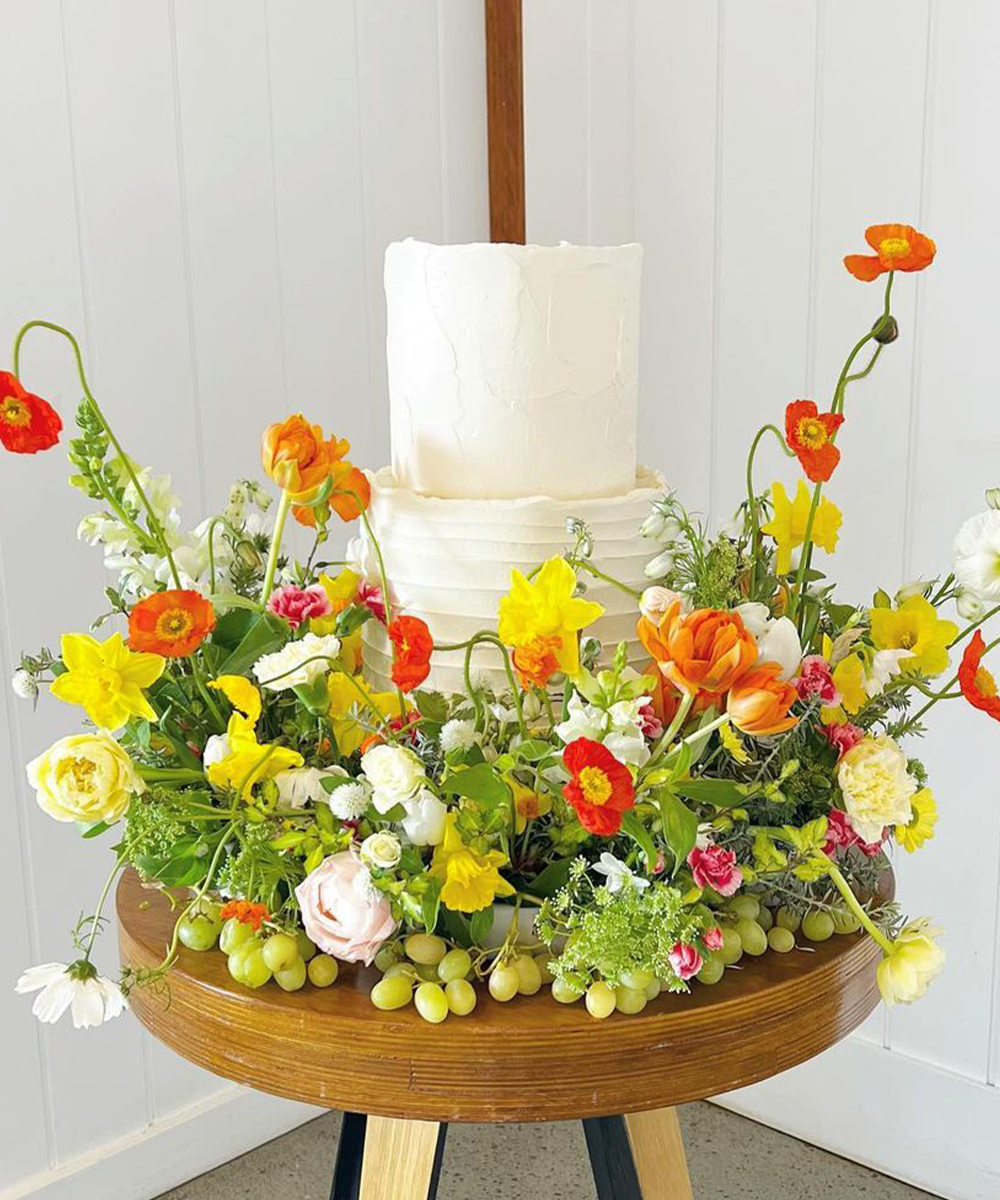 a white and floral cake