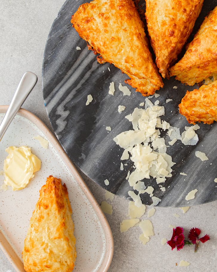 Triangular gluten free cheese scones.