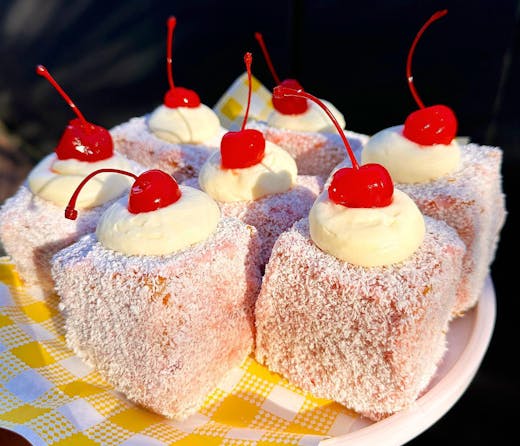 Pink gluten free lamingtons