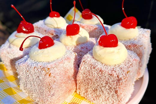 Pink gluten free lamingtons