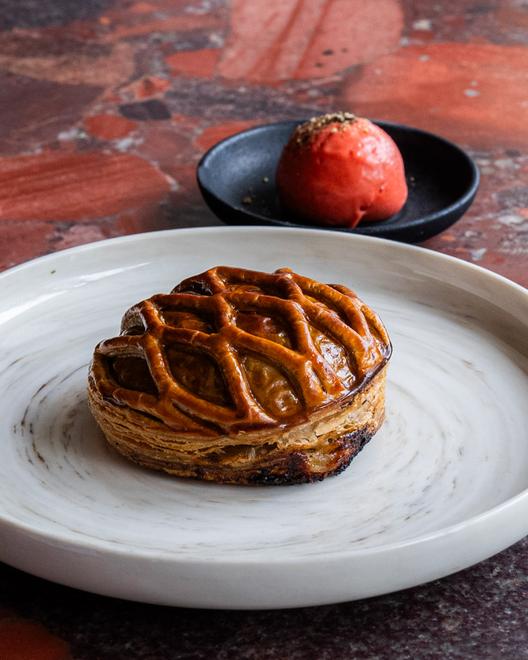 An elegant pie and a scoop of ketchup sorbet at Gelato Messina's restaurant Erin in Marrickville