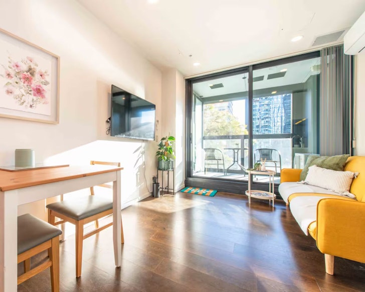 The cute living space at Gem In Heart Of Britomart one of the best Auckland Airbnbs