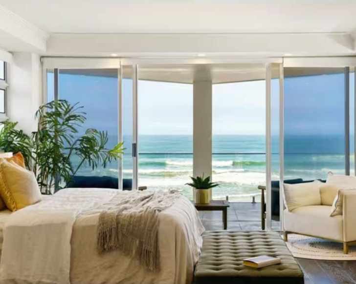 A view of the master bedroom with fantastic sea view at Gold Coast Mansion Beach House near Brisbane