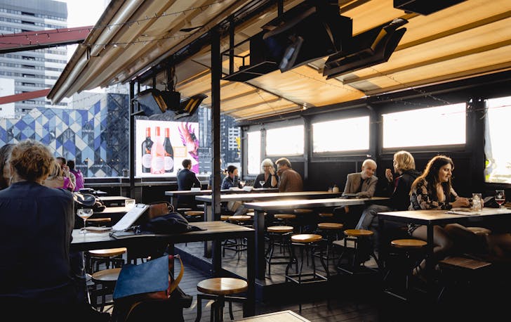 A rooftop overlooking the CBD at one of the best CBD bars in Melbourne. 