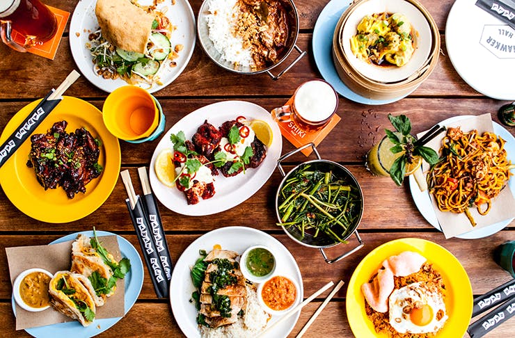 A colourful spread of Asian-fusion dishes from Melbourne's Hawker Hall.