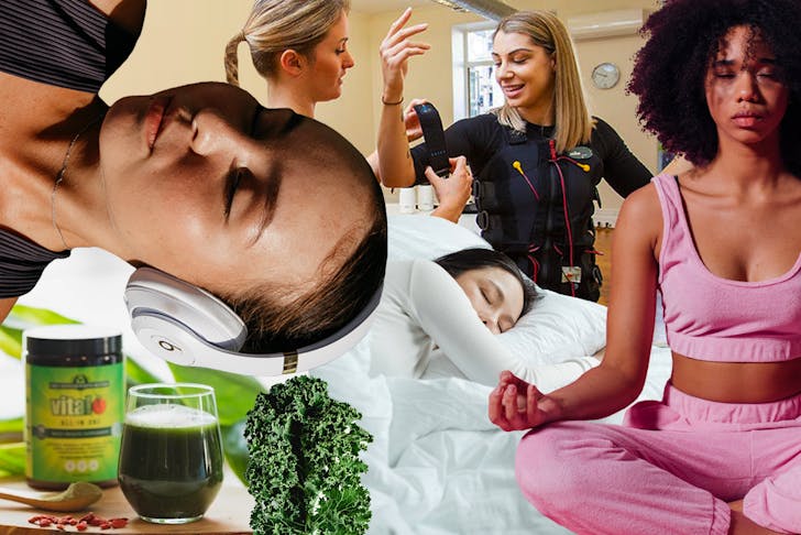 A collage featuring 5 of the wellness trends mentioned in the article.