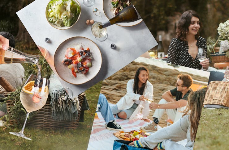 A collage of people having a picnic