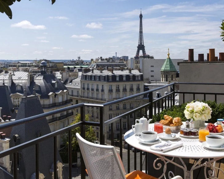 A terrace junior suite at Hôtel San Régis one of the best luxury hotels Paris