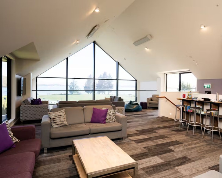 A view of the communal space at Haka House one of the best budget accommodation options in Lake Tekapo New Zealand