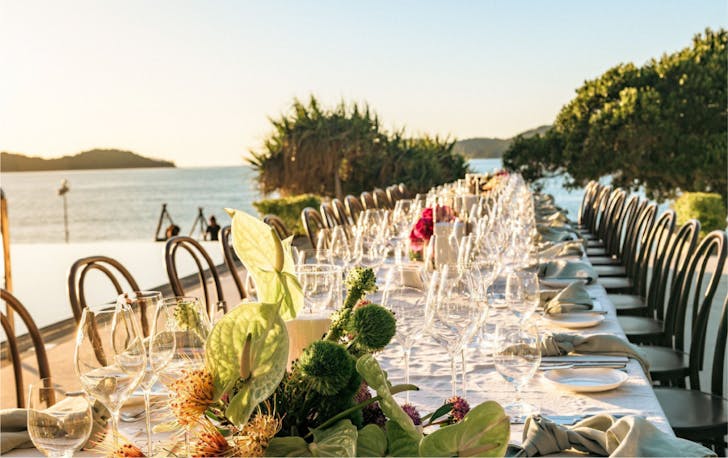 Dining setup on the beach at Hamilton Island Race Week