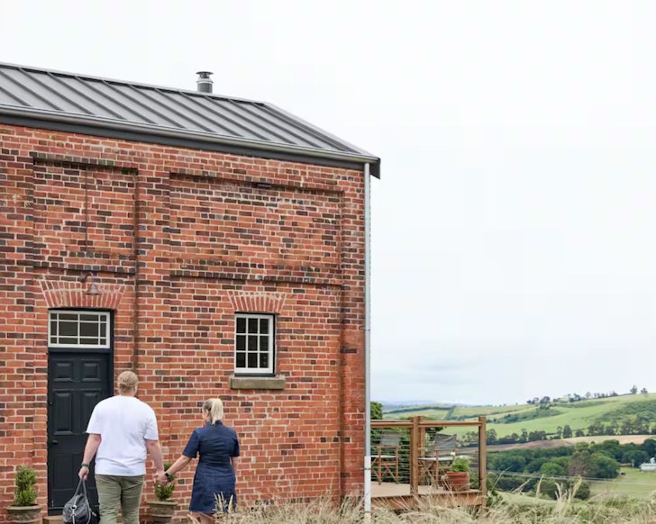 The red brick exterior of Harland Rise Chapel one of the best Airbnbs in Launceston