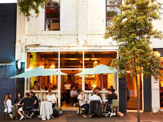 Striped umbrellas outside Harry's By Giuls in Darlinghurst