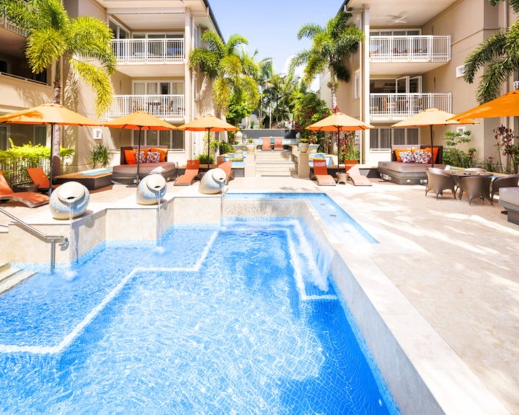 A view of the shared pool at Hastings Street Home one of the best Noosa Airbnbs