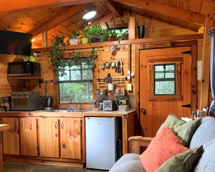 Kitchen view at Haven Retreat cosy cabin near Brisbane 